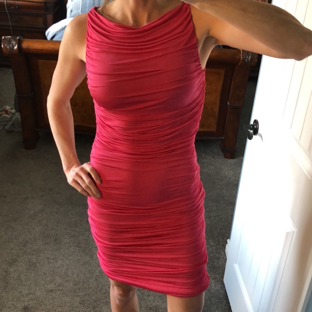 2B Bebe Pink and Gold Midi Dress with Elegant Design